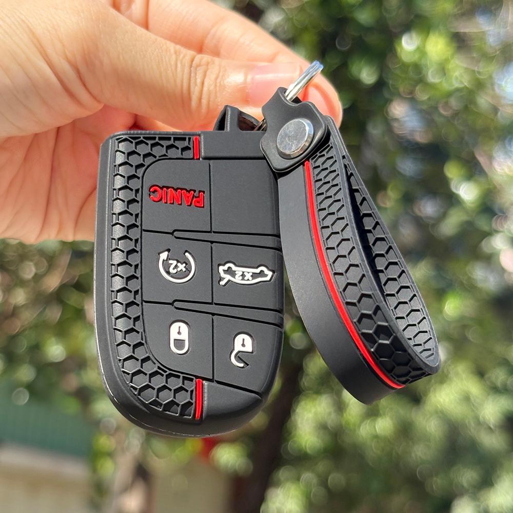 Keychain Protection For Jeep Cherokee Limited Grand Compass Dodge Journey Hellcat Chrysler 300C Ii Silicone Key Cover Fob Holder