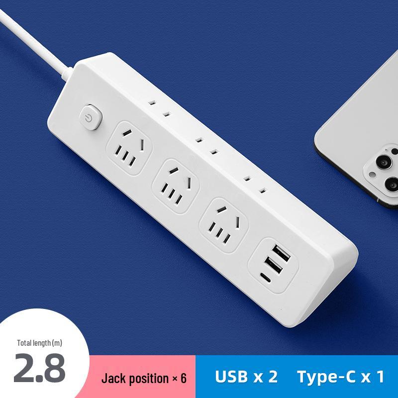 USB Power Strip with Multi-Outlet Extension Cord for Office and Dorm Use