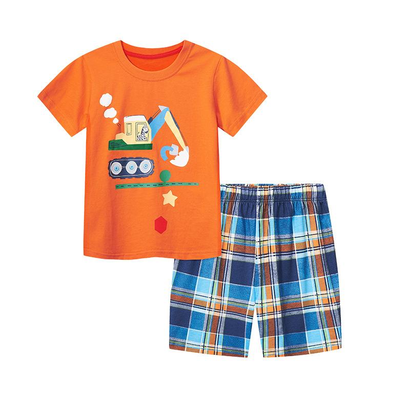 Летний новый детский комплект из двух предметов для мальчиков, модный комплект с футболкой, вязаный мультяшный детский костюм с коротким рукавом 2Y(90cm)