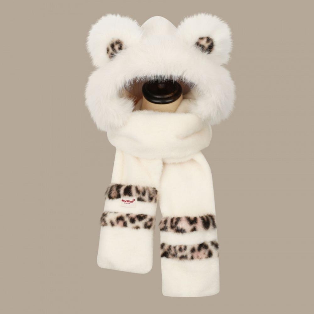 Three-in-one Scarf Hat Gloves Set Winter Hooded Scarf Sweet Plush Bear Ears Hat  Children