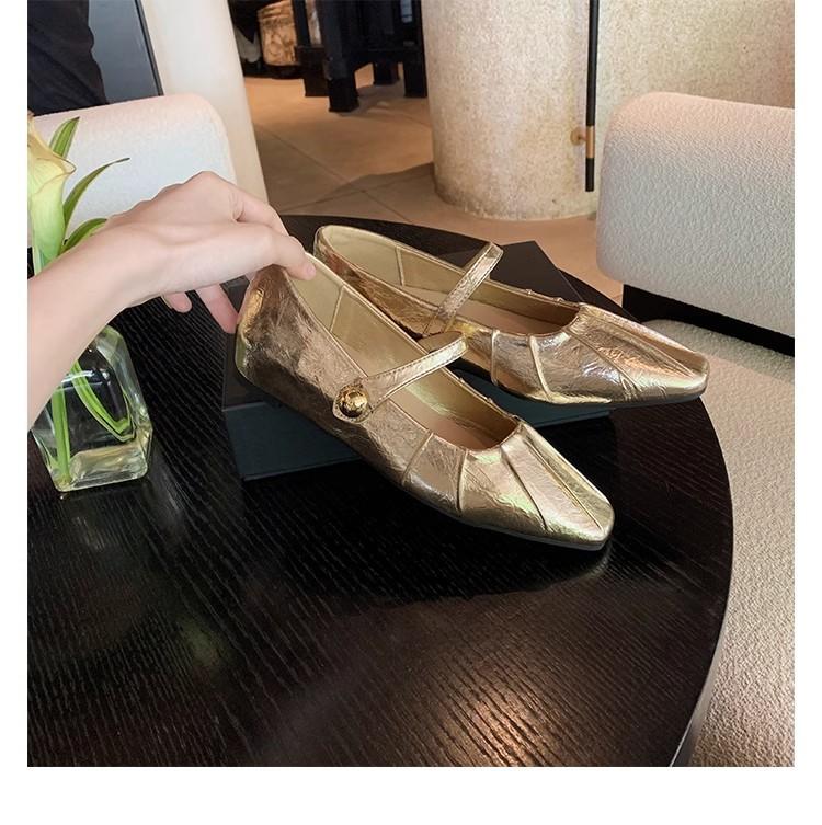 Square Head Pleated Word with Light Mouth Mary Jane Bag Head Half Slippers