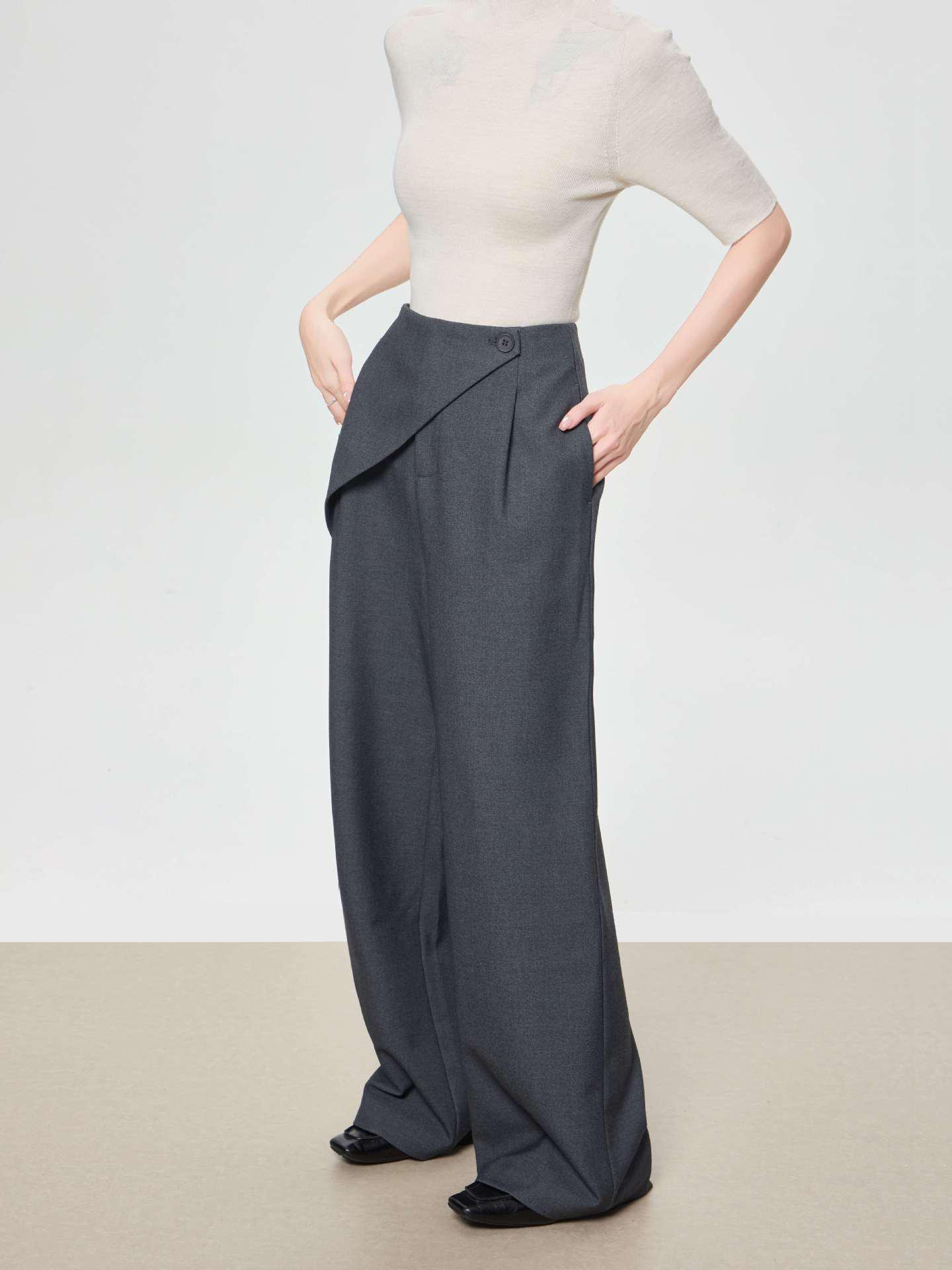 

Women s Deep Gray Bell-Bottom Suit Pants, Irregular Wide-Leg, Faux Two-Piece, Size 26, Spring/Summer, Slimming, Great Drape. Size 27/M