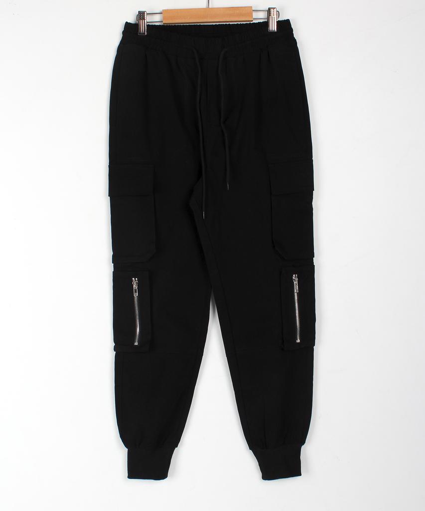 Jikeulib Elastic Waist Flap-To-Pocket Stretch Jogger Pants