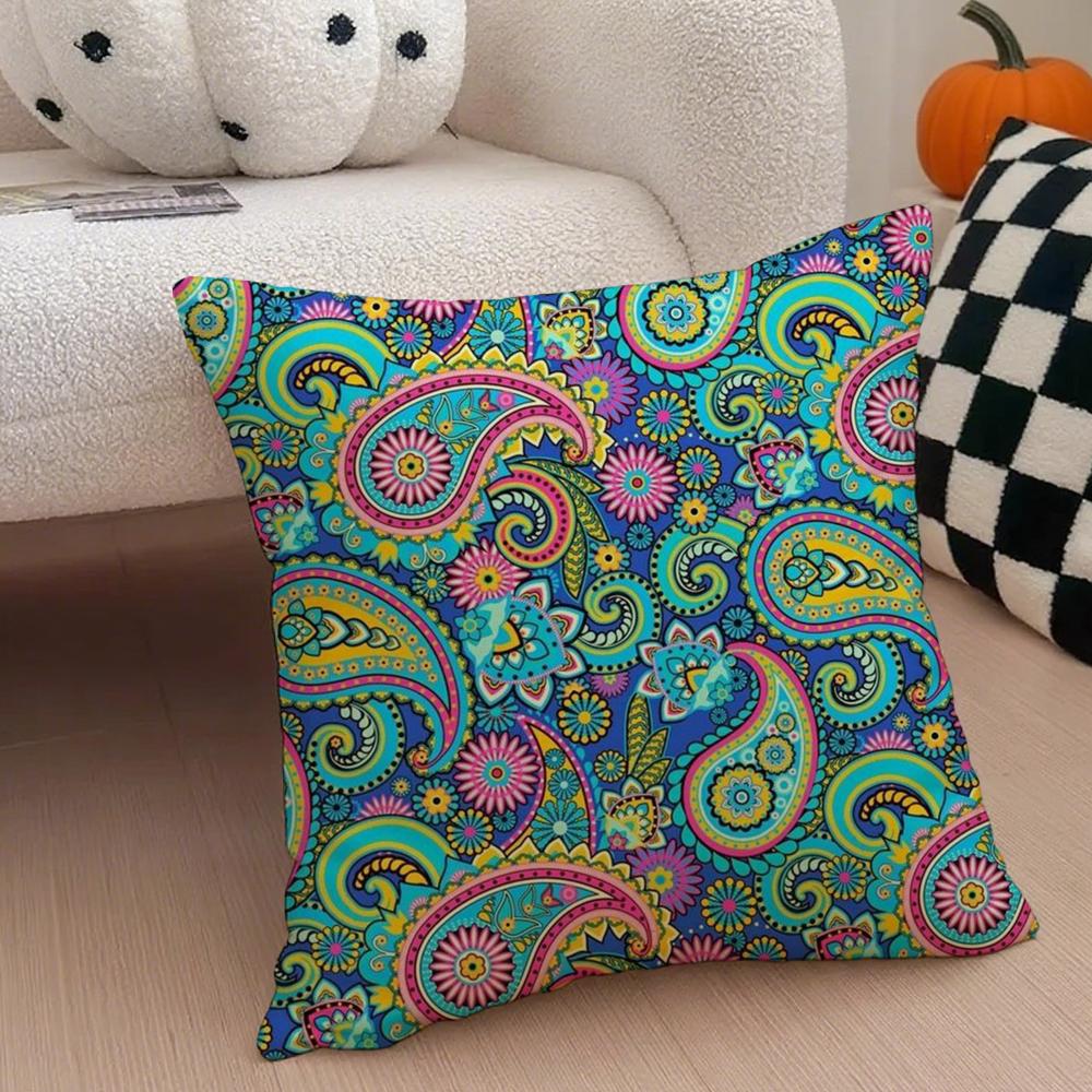 Painted Design P-Paisleys Cushion Cover Throw Pillow Cover Hidden Button Durable Polyester Chair Cushion