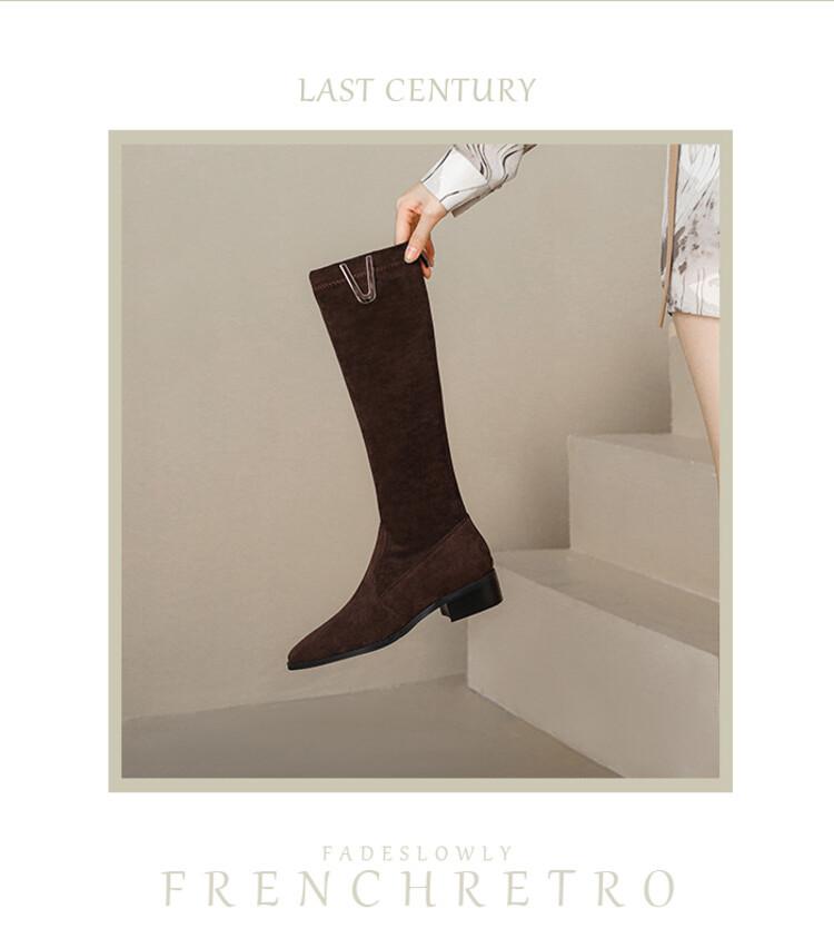 Podzimní a zimní nové módní semišové boty gumová podrážka velká velikost dámské boty nízký podpatek kulatá špička kožené boty zadní zip vysoké boty