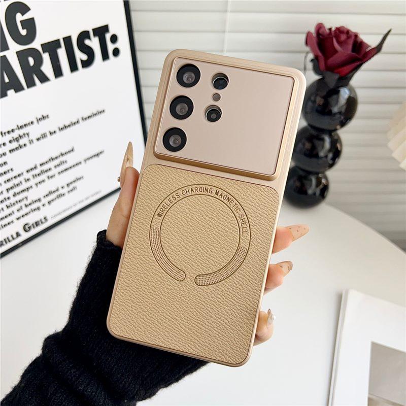Leather Texture Magnetic Samsung S26/S26+ Anti-Drop Phone Case - Full Coverage for Men & Women S25 FE хаки
