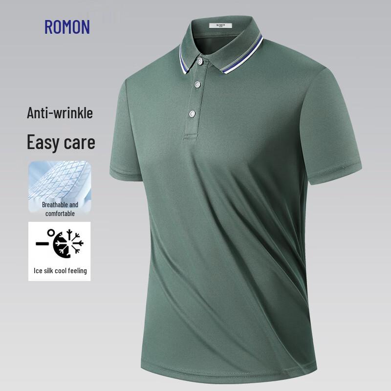 Romon Men's Anti-Wrinkle Ice Silk Short Sleeve Polo Shirt