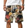 Men's Casual Corduroy Drawstring Shorts Hawaiian Style Floral Dog Print Lightweight Comfortable Fit Summer Beachwear