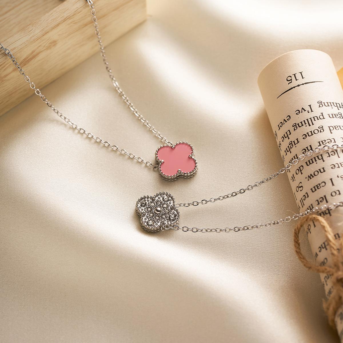 

15 мм однотонное ожерелье из титановой стали с четырьмя листами клевера на удачу, модное высококачественное женское ожерелье