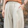 Women Casual Pants Elastic Waist Adjustable Drawstring Solid Color Wide Leg Trousers Solid Color Harem Trousers