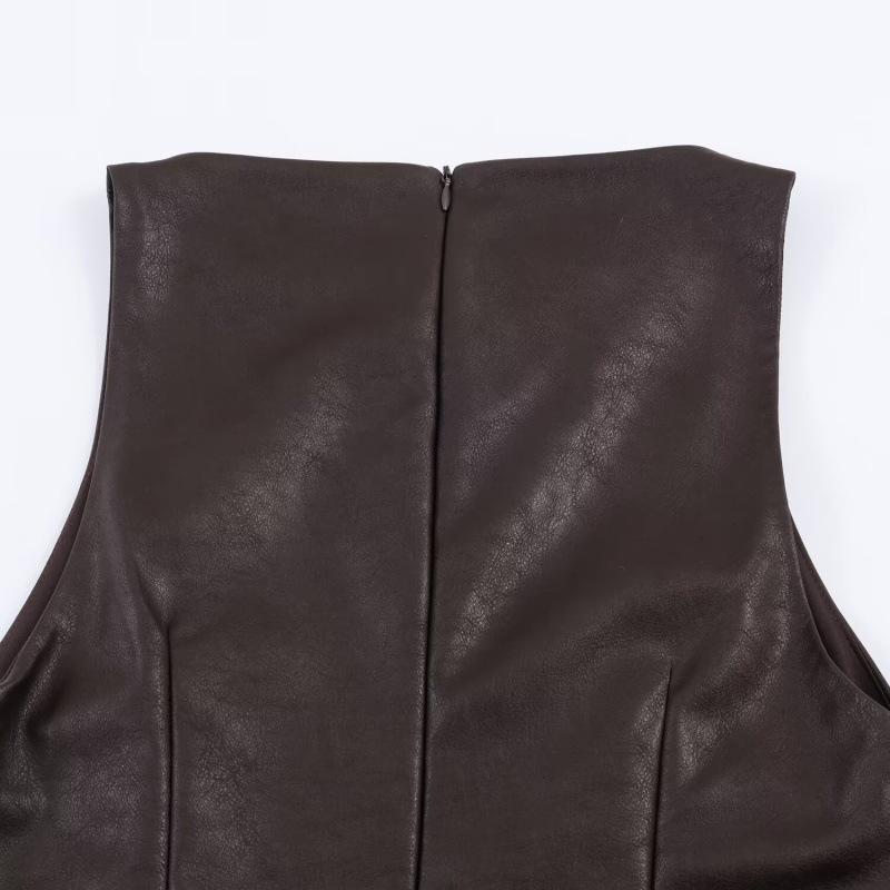 Spring 2026 Spicy Girl Leather Effect Jumpsuit Skirt 