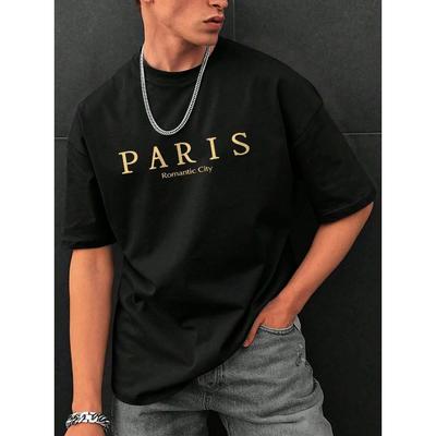 Paris Romantische Stadt Buchstaben Grafikdruck T-Shirts Herren T-Shirt Sommer Lockere Kleidung Lockere Baumwolle Oversize T-Shirt Straße Weiche Oberteile