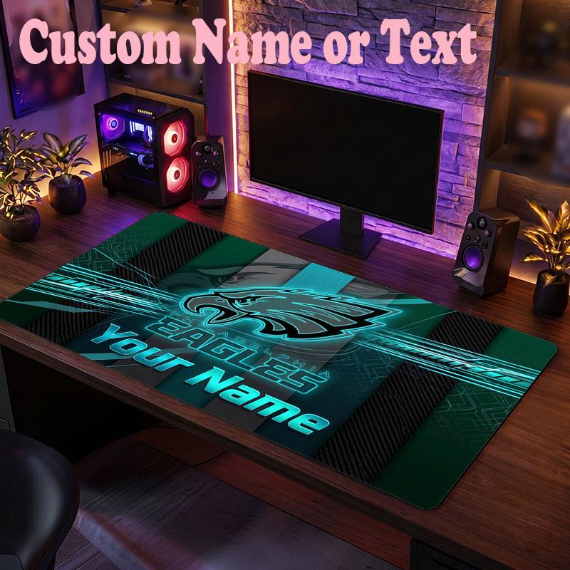 Philadelphia Eagles Benutzerdefinierter Name Text Mauspads, Große Schreibtisch-Mausmatte Personalisierte Home-Office-Geschenk