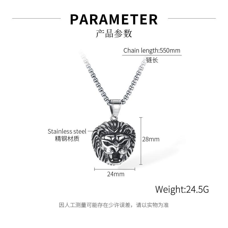 

European American Necklace Male Personality Hip-hop Stainless Steel Retro Domineering Lion Head Accessory Titanium