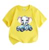 Kids Boys Girls 100% Cotton Crew Neck Short Sleeve T-Shirt, Cute Cartoon Baby Elephant Driving Racing Car Number 2 Print Casual Soft Summer Tee Tops F