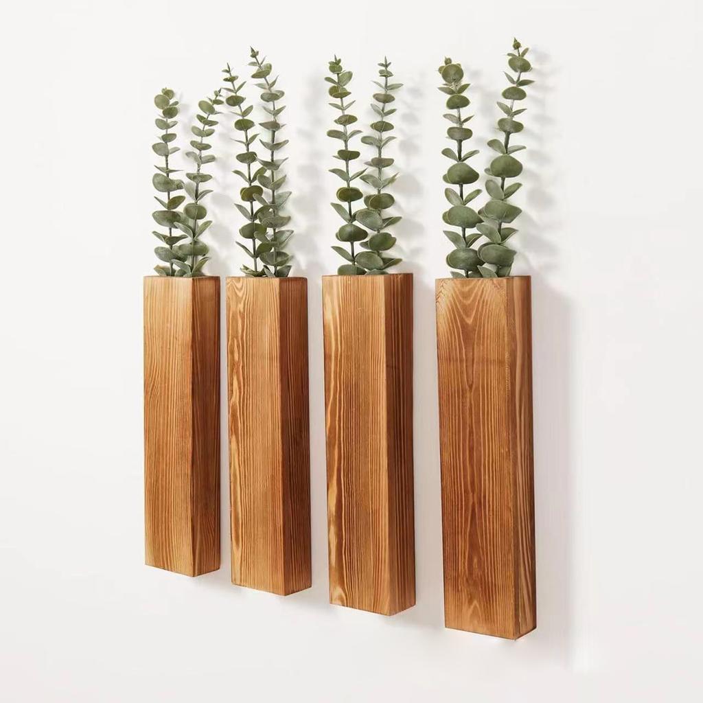 Wood Wall Planter for Dried Flowers  Modern Simple Wooden Vases Wall Decor for Fake Plants and Dried Flowers Stems