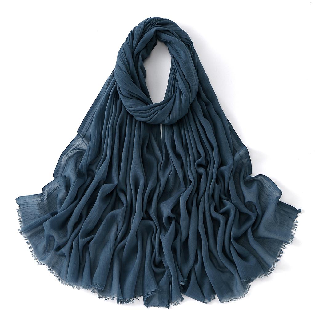 Muslim Cotton Rayon Hijab Solid Color Plain Scarf Women Soft Cotton Viscose Thin Voile Shawl Remove Edge Headscarf Turban