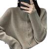 Rolled Edge Cashmere Wool Loose Round Neck Cardigan Sweater: Stylish Slim-Fit Knit for Women in Solid Colors for Spring