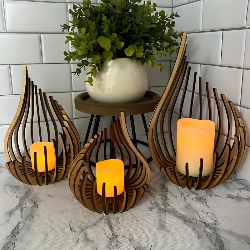 3pcs Handmade Wood Candle Holder Set Natural Curved Twisted Branches Table Centerpiece Lotus Candle Holder Rustic Elegant Decor
