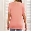Women’s Shirts Round-neck Short Sleeves Loose Tops Pullover Pleated Stripes T-shirts Solid Color Summer Spring Casual Wear