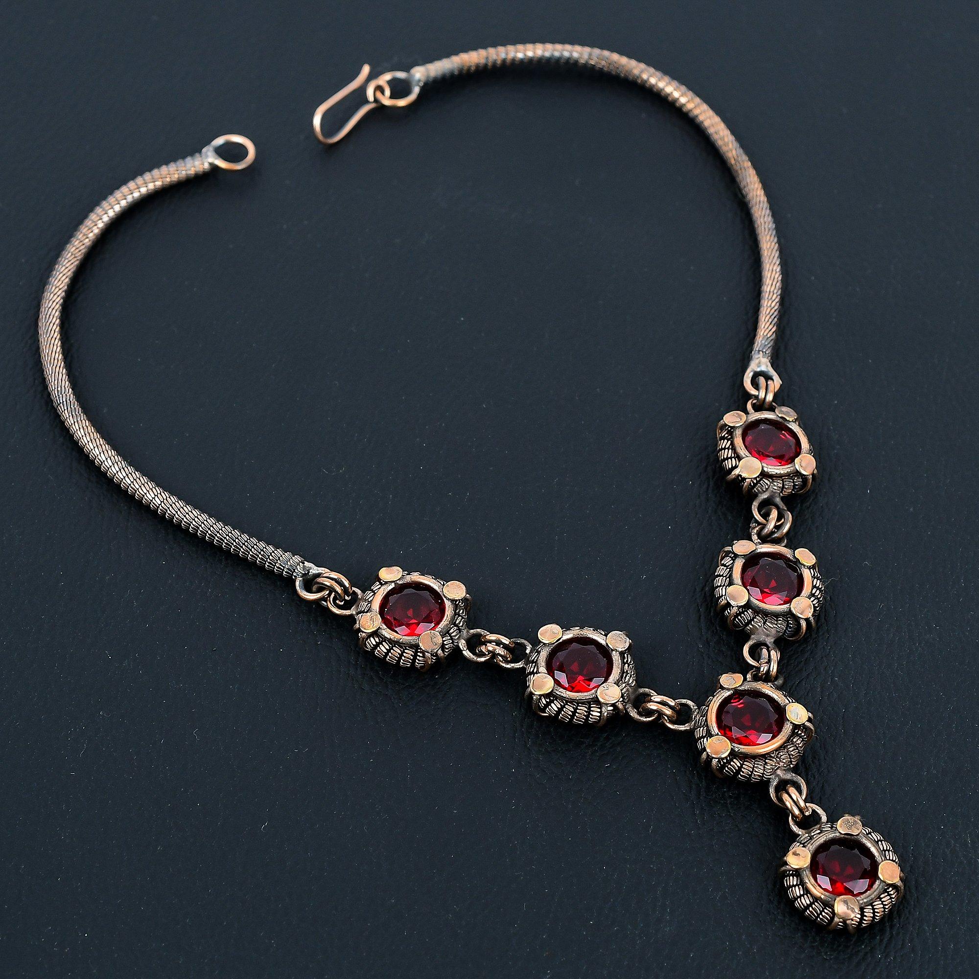 

Ожерелье из красного граната, Ювелирное изделие из драгоценного камня, Ожерелье, обернутое медной проволокой 999 пробы, Ювелирное изделие ручной работы, Ожерелье с камнем рождения, Подарок для него