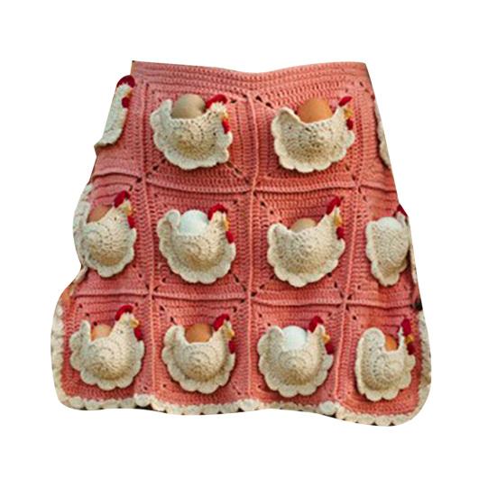 Crochet Egg Collecting Apron with Hen Pockets, Handmade Harvest Pouch for Chicken Coop Eggs, Vintage Farmhouse Gathering Bag for Women