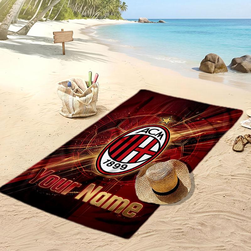 AC Mailand Personalisiertes Bedrucktes Strandtuch Fußballlogo Unterstützung Benutzerdefinierter Name Text Absorbierendes Handtuch Für Sport Reisen Besonderes Geschenk
