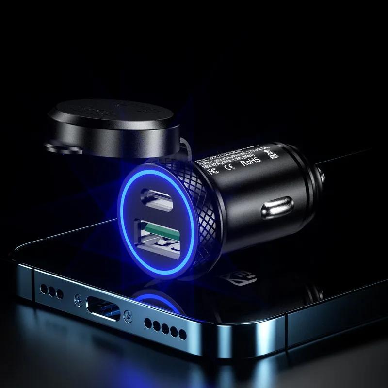Upgraded 60W USB C Car Charger Quick Charge 3.0 PD USB FCP SCP for IPhone Xiaomi Samsung Fast Charging Car Phone Charger
