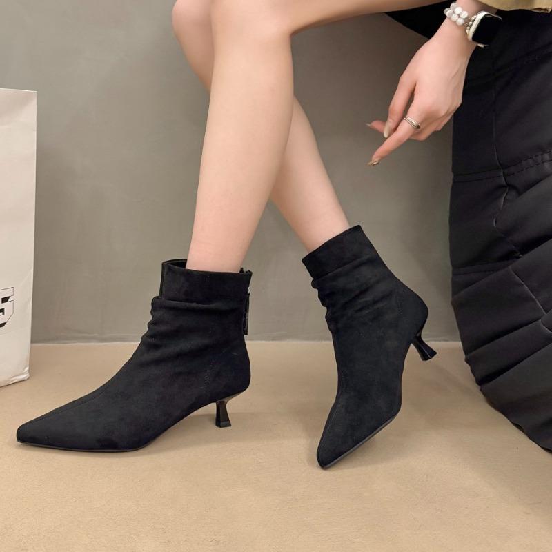 2025 New Punk Style Pointed Toe Women Ankle Boots Fashion Thin Heels Zipper Shoes Autumn Winter Chelsea Short Booties
