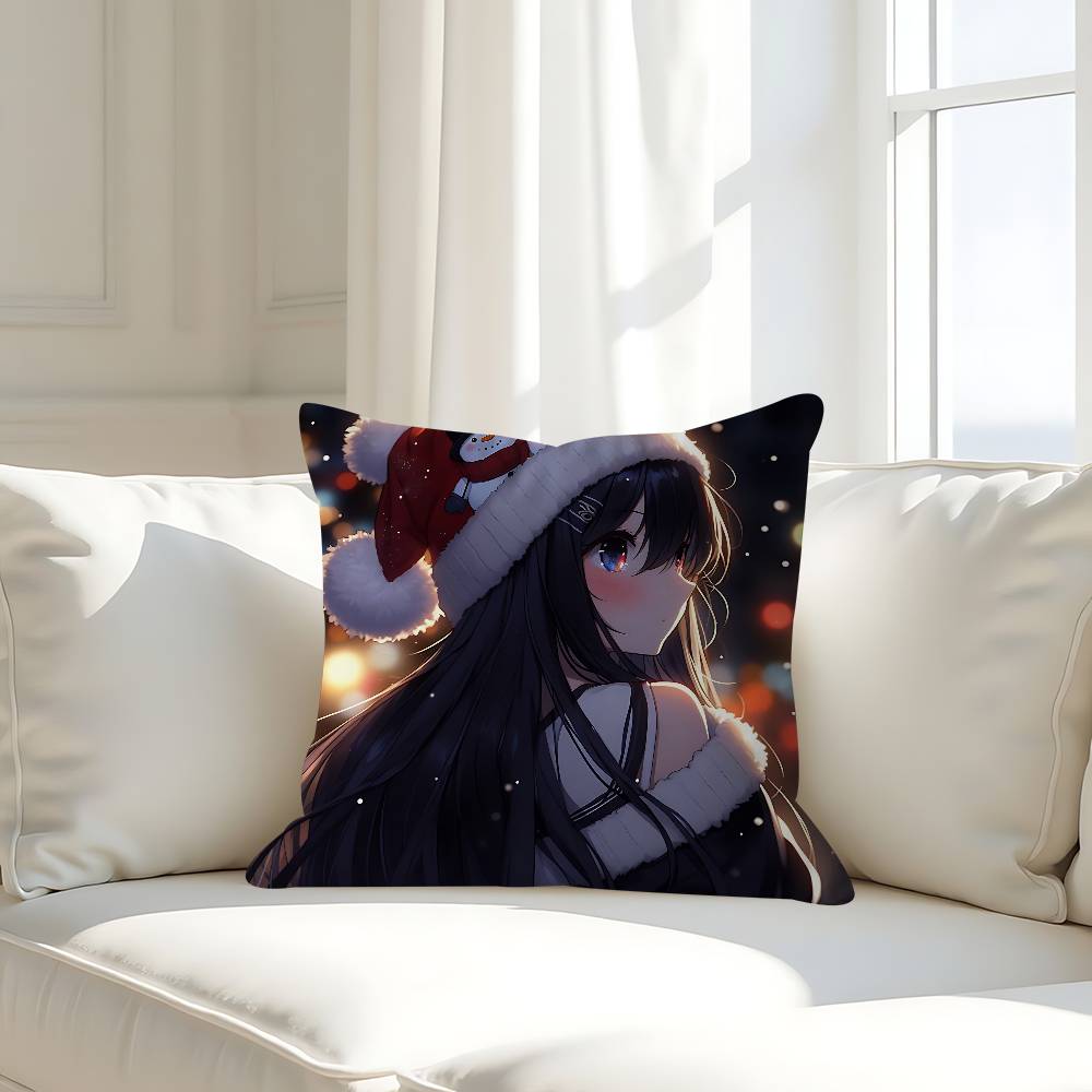 Anime Christmas Girl Pillow Case Removable Washable Cushion Cover – All-Season Soft Linen