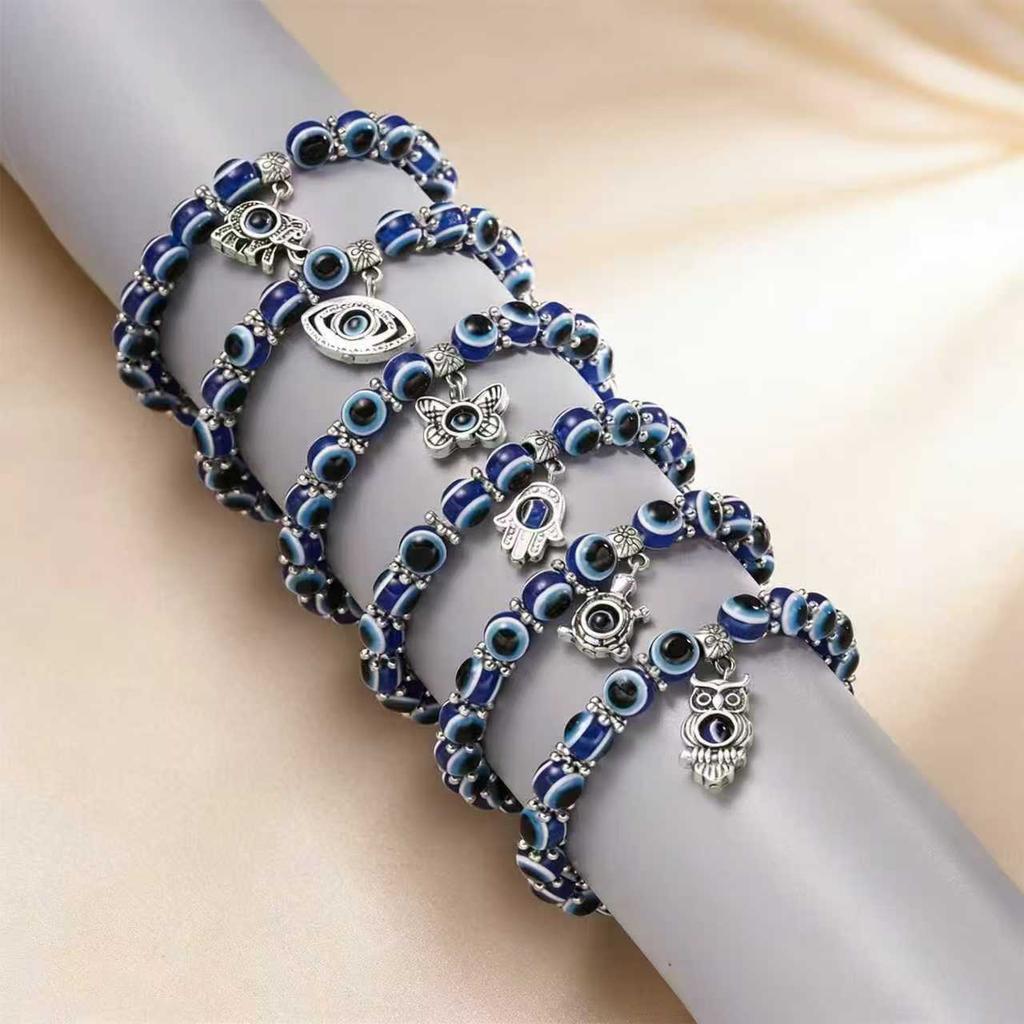 Turkish Evil Eye Bracelet for Men Women Blue Beaded Handmade Charm Jewelry with Butterfly Pendant charm bracelet jewelry