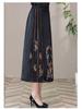 Chinese Style Embroidered Ma Mian Skirt, Elastic Waist, Knee-Length, for Middle-Aged and Elderly Women