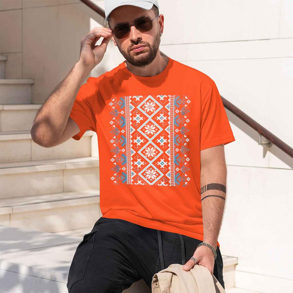 2026 Vyshyvanka Unisex Kurzarm-T-Shirt, T-Shirt mit Ornament-Print, Rundhalsausschnitt, Normale Passform