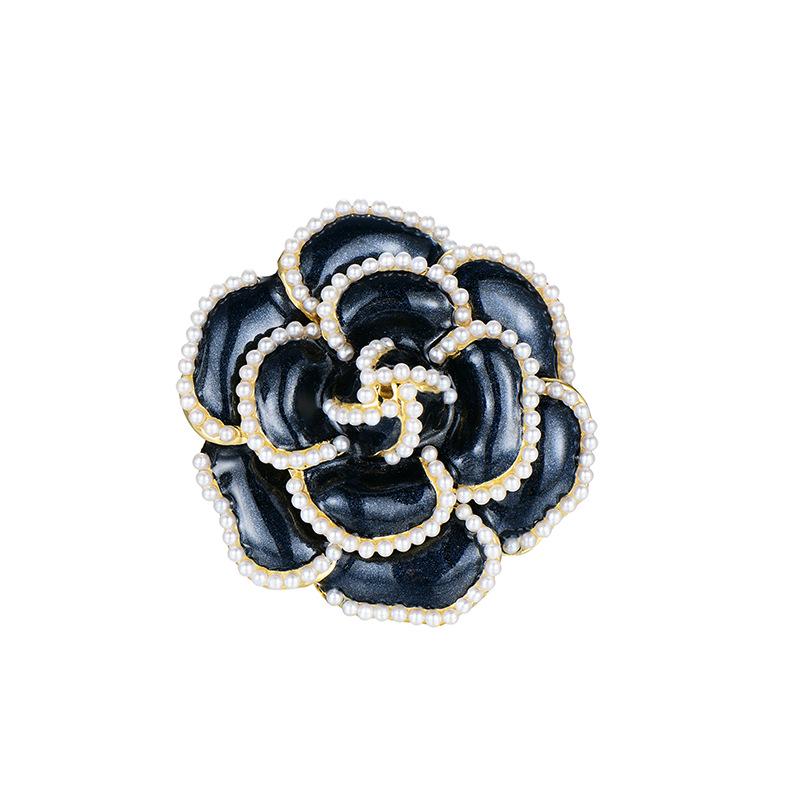 Elegant Vintage Pearl & Black Rose Brooch for Oversized Sweaters