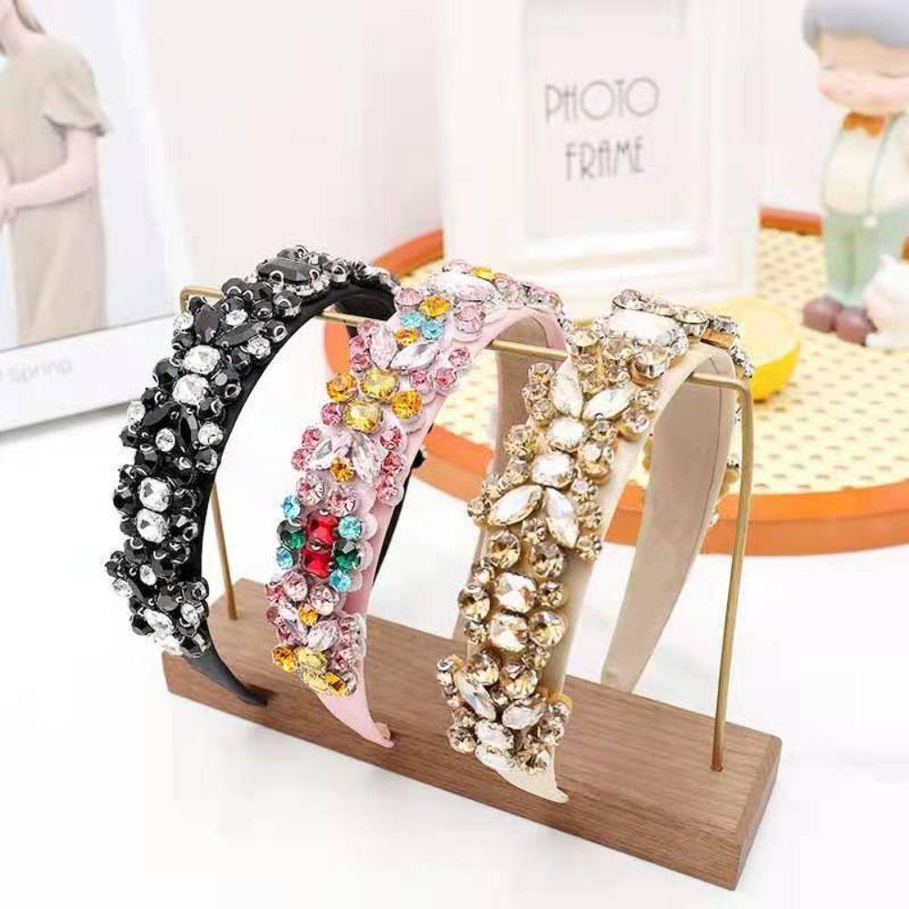 Korean Style Baroque Hair Hoop Colorful Bride Tiaras Retro Rhinestone Headband  Ladies