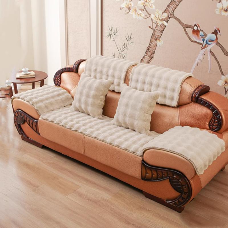 Thickened Rabbit Plush Sofa Cover Universal Non-slip Winter Warm Sofa Towel Couch Cushion Slipcovers for Living Room Furniture