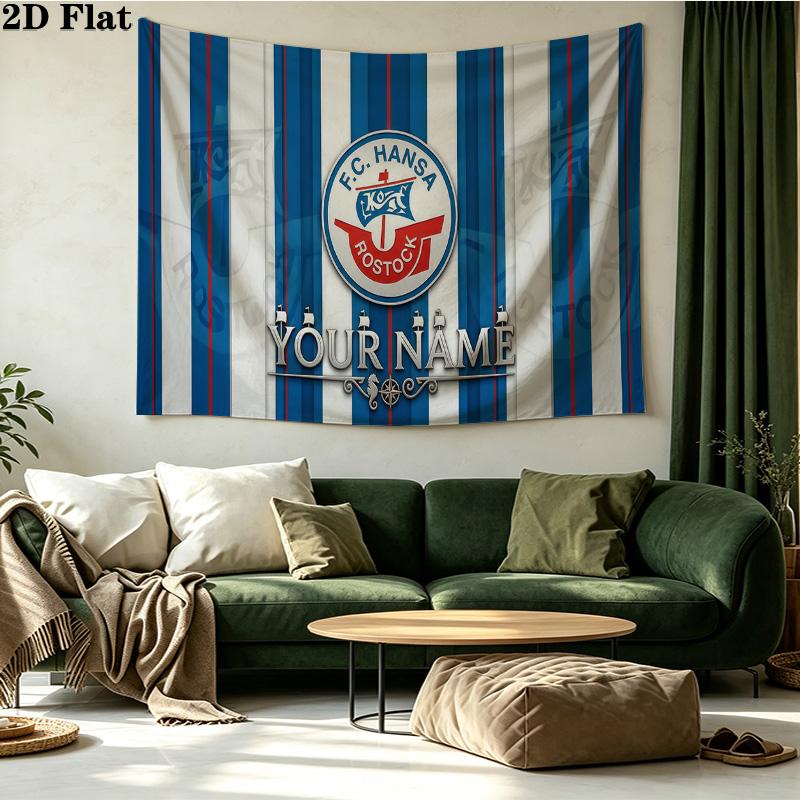 Benutzerdefinierte Name FC Hansa Rostock Gedruckte Wandteppich – Wandbehang für Schlafzimmer, Studentenwohnheime und Heimdekoration