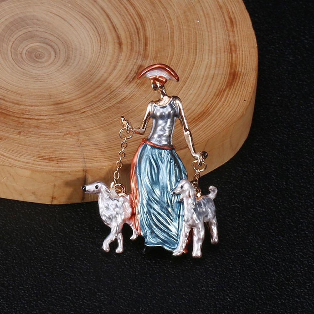 Girls Fashion Jewelry Enamel Suit Scarf Clip Bag Lapel Pins Two Dogs Brooches Lady Brooch Pins