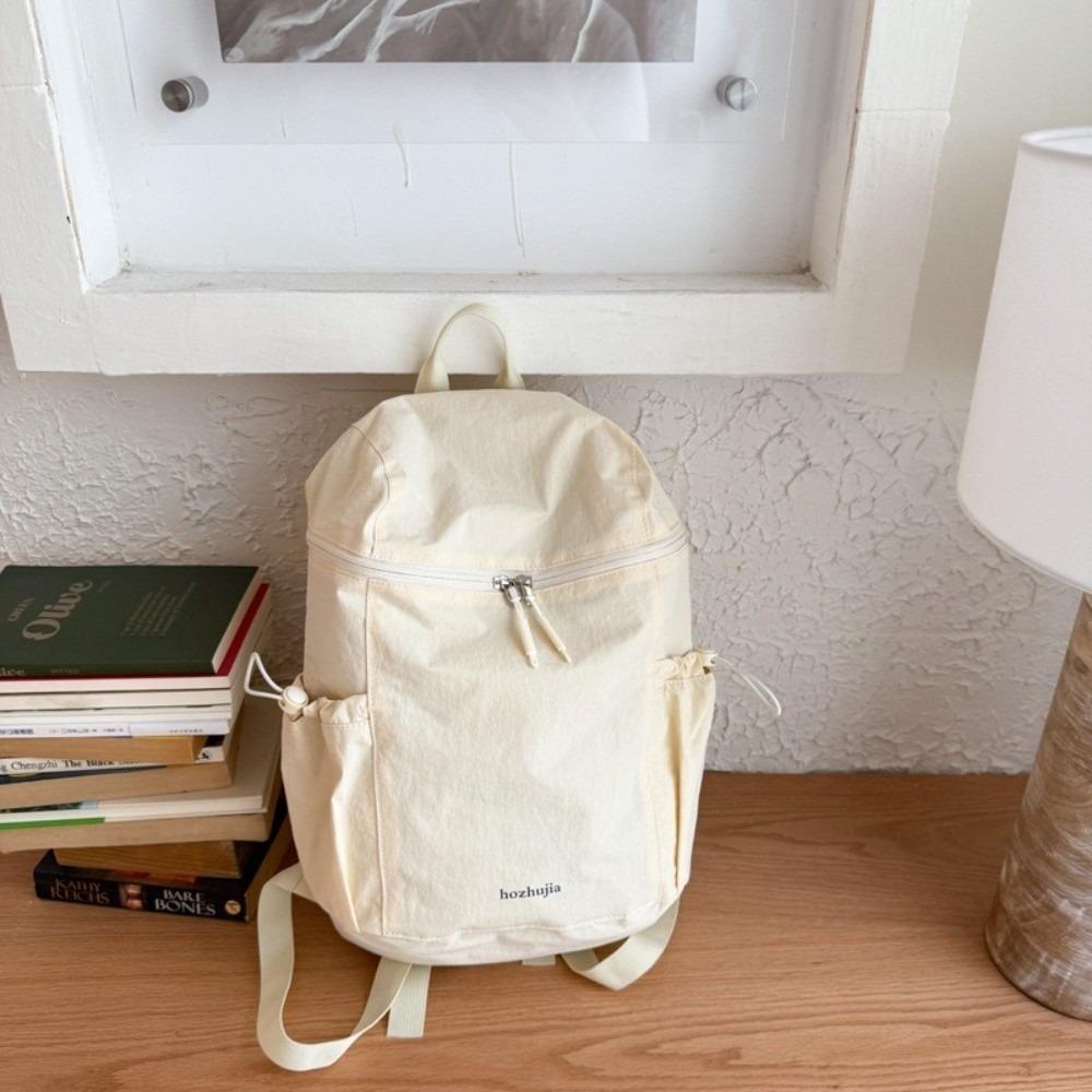 Large Capacity Lightweight Backpack Solid Color Student Schoolbag Nylon Shoulder Bags  Teenagers белый