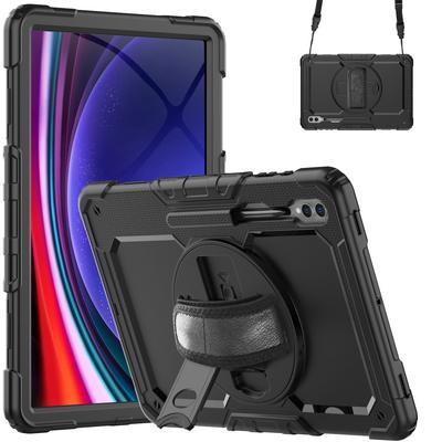 Armored Case for Samsung Galaxy Tab S9 Ultra, 360 Protection with Stylus Holder, Black