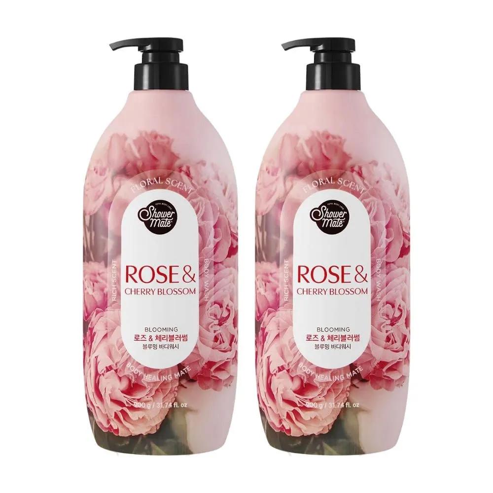 

Shower Mate Pink Flower Perfume Blooming Rose Cherry Blossom Body Wash 900ml x 2