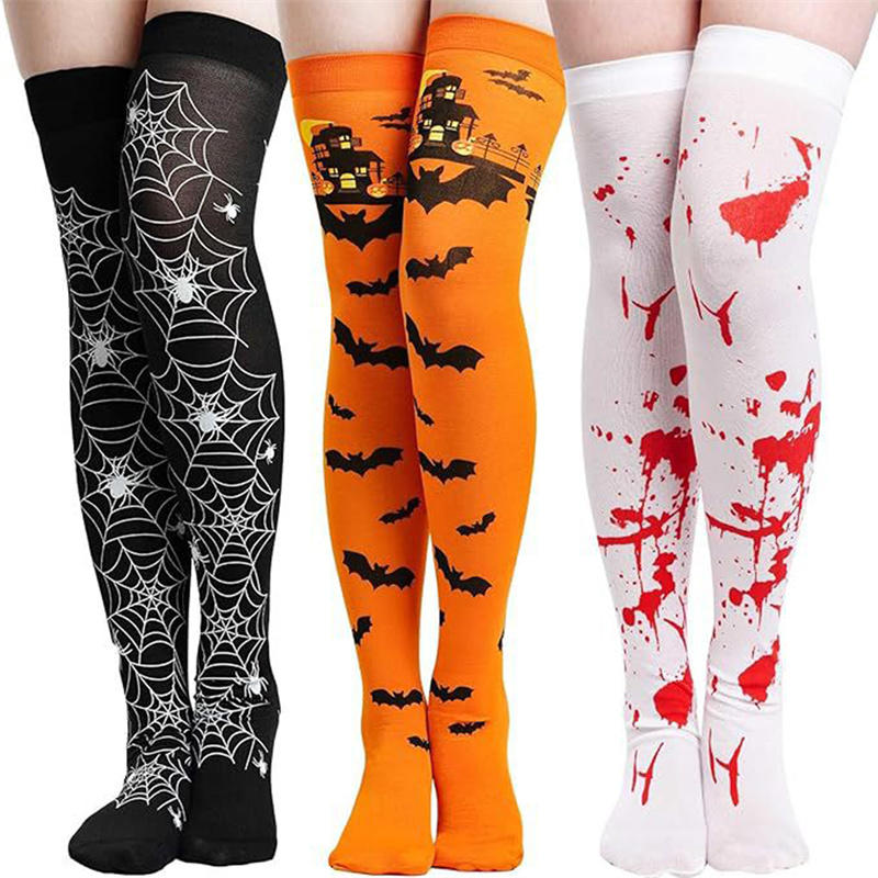 Meias Estampadas com Sangue de Halloween Meias Ensanguentadas de Zumbi para Cosplay Meias Até o Joelho com Estampa de Teia de Aranha Meias de Base Meias de Enfermeira