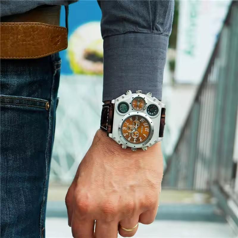 Oulm 1349 Men Big Dial Male Quartz Clock Luxury Men's New Sport Casual Multi Function Watches Luminous Leather Band Wrist Watch