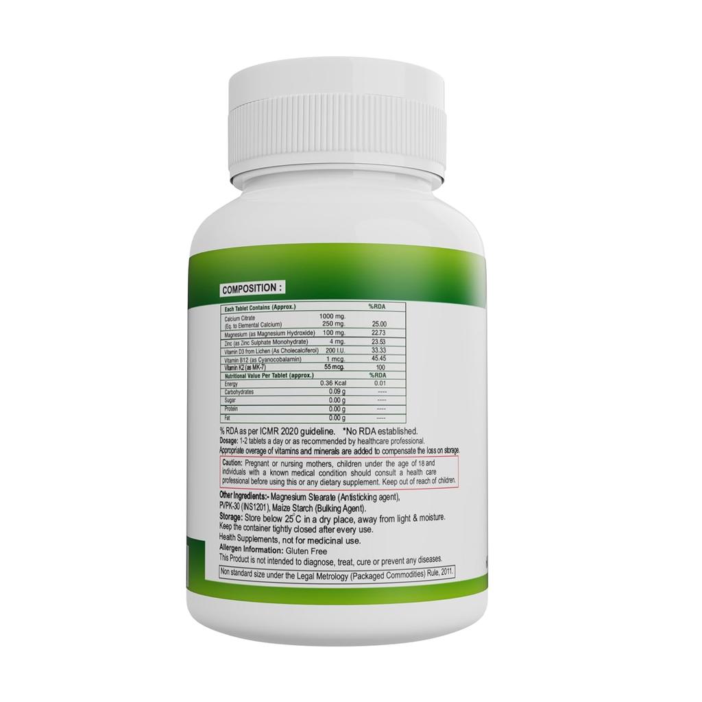 Nveda Calcium Supplement 1000 Mg with Vitamin D3 Magnesium Zinc K2 B12 for Bone Joint & Immunity Support Pack of 2X 60 Tablets