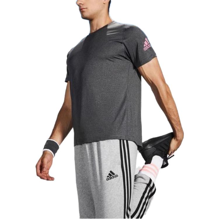 Adidas Solid Round Neck Pullover Short Sleeve T-Shirt Men Tops Metallic-Black Pink GU2779