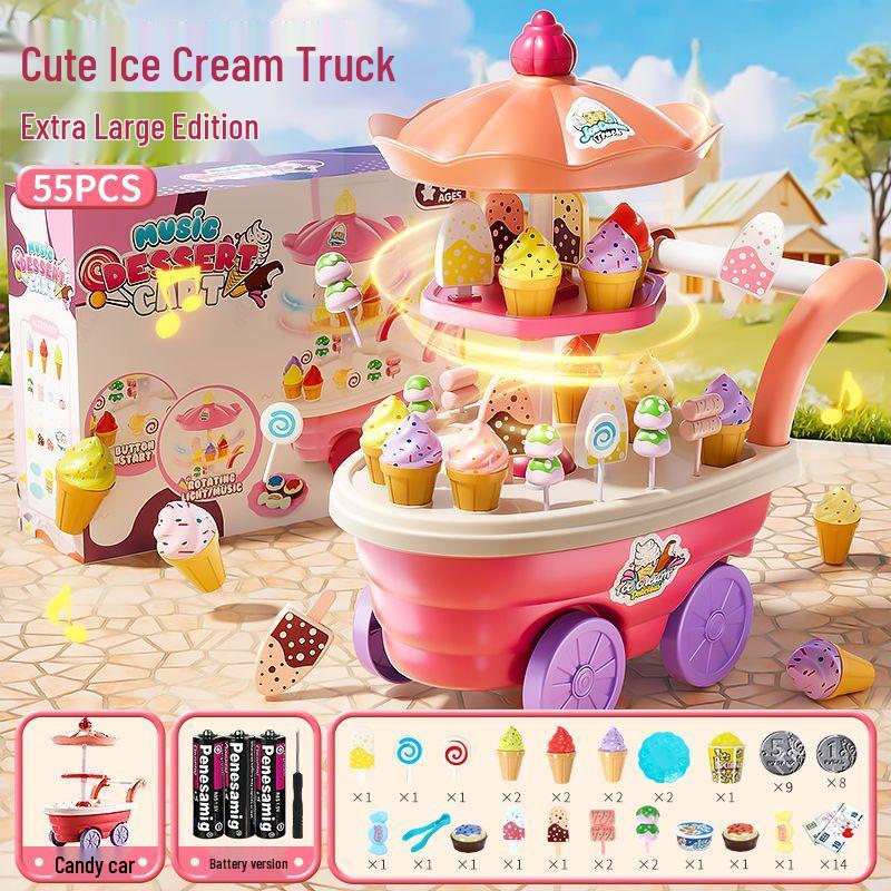 Musikalische Eiswagen-Spielset für Kinder: Rollenspiel Süßigkeiten- und Eiscreme-Maschine