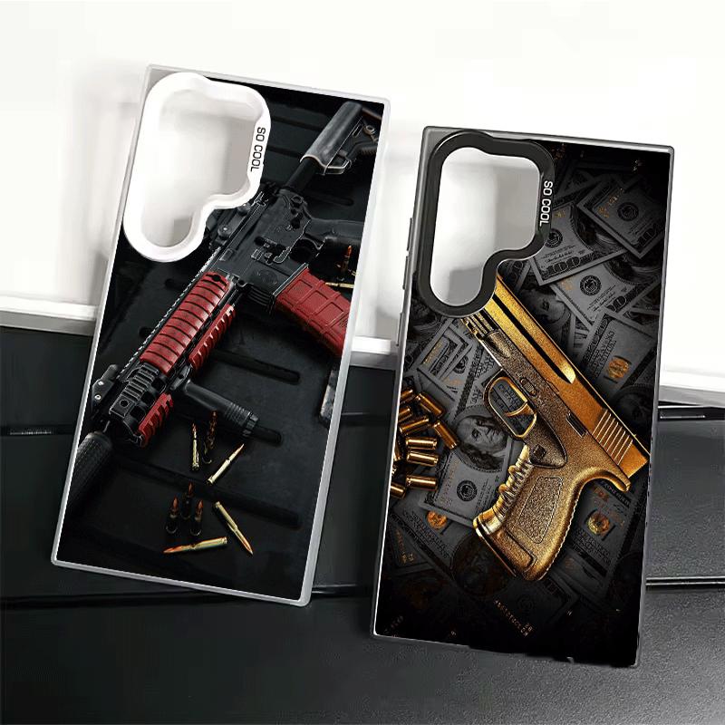 Gold Gun Bullets AK47 Handgun Shockproof Phone Case for Samsung Galaxy S26 Edge S25 Ultra S24 FE S23 Plus S21 Cover Anti Fall Fu