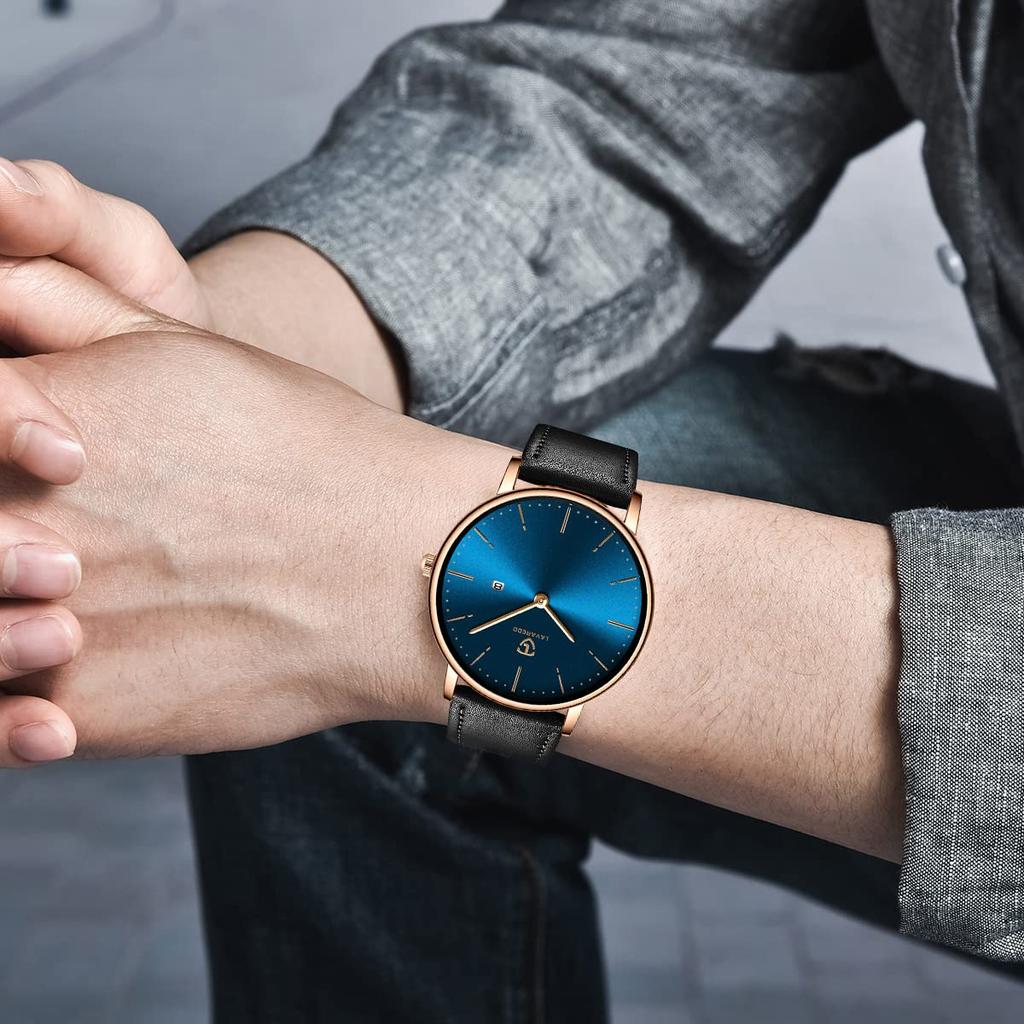 BEN NEVIS Casual Date Analog Quartz Leather Black Blue Dial Men's Watch, Simple, Stylish, Slim, Design, Display, Waterproof, Watch, Strap, Band,