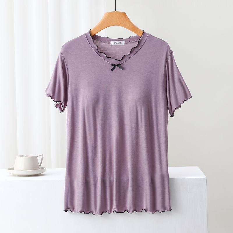 

Модальные летние тонкие пижамы с коротким рукавом однотонные повседневные Purple M