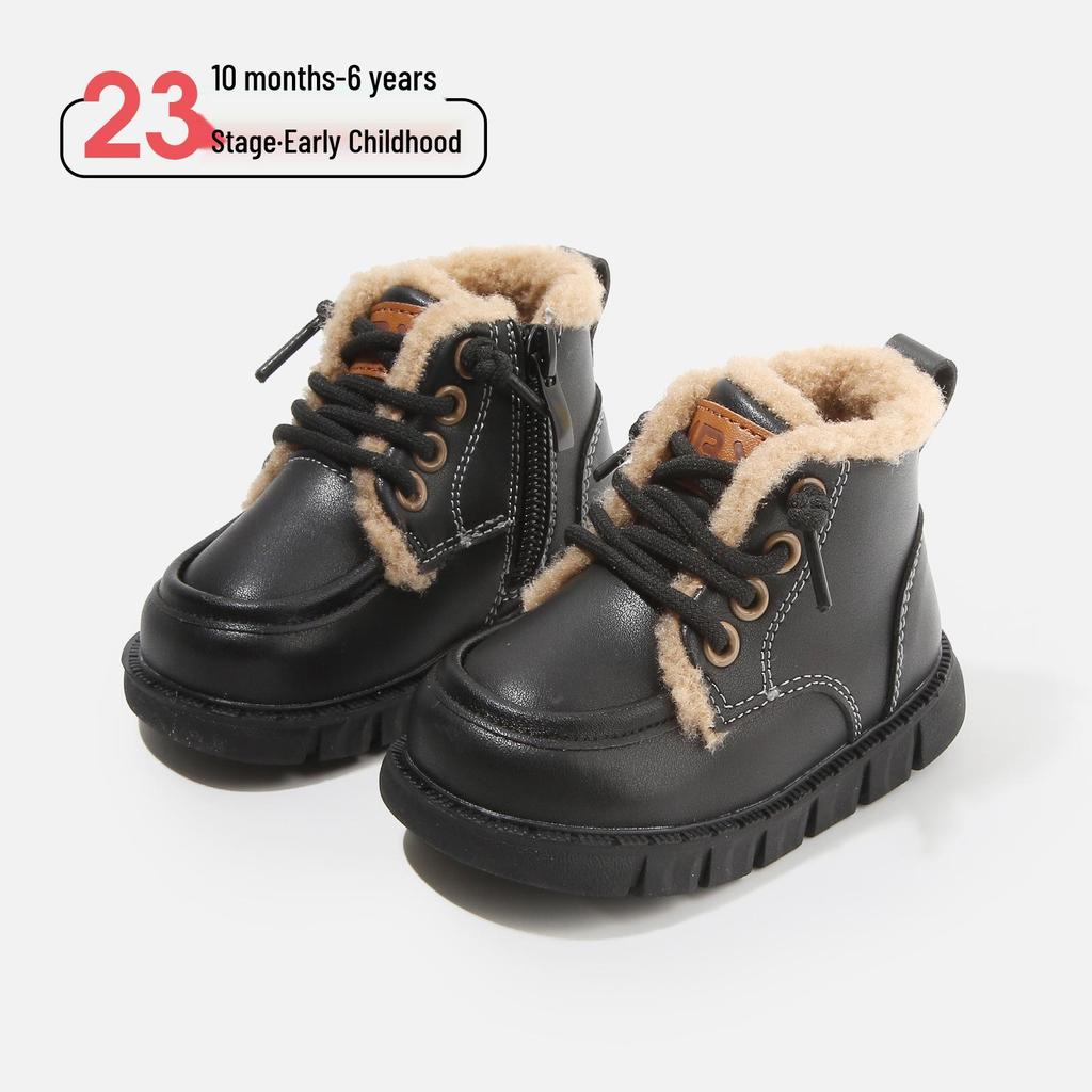 Baby Boys Velvet Martin Boots: Winter Short Boots for Kids, Versatile Baby Walker Shoes Suitable for Boys and Girls.
